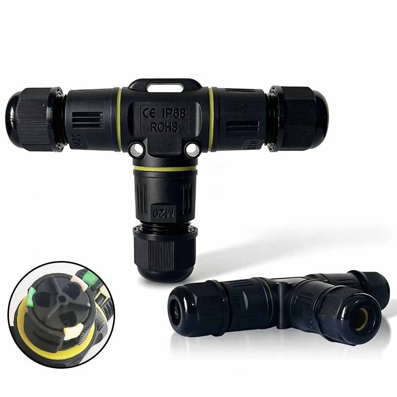 Outdoor Lighting Wire Connectors - IP68 Waterproof T-Type Cable Connector 3-Way