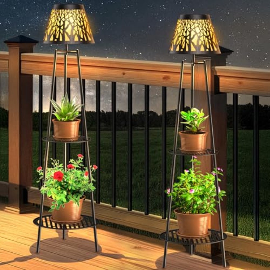 Outdoor Lighting Lamps - 2 Pack Outdoor Solar Floor Lamp