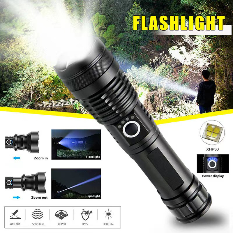 Outdoor Lighting Setup - High Power XHP70 Led Flashlight USB-C